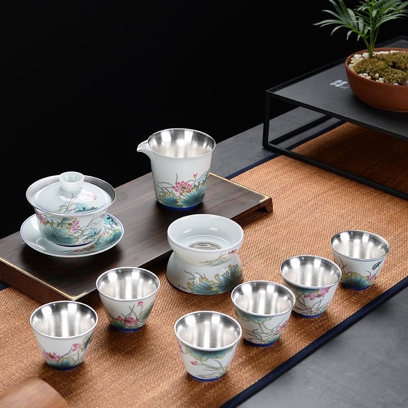 银茶具功夫茶具套装家用办公纯银99泡茶器陶瓷新年创意礼品茶具